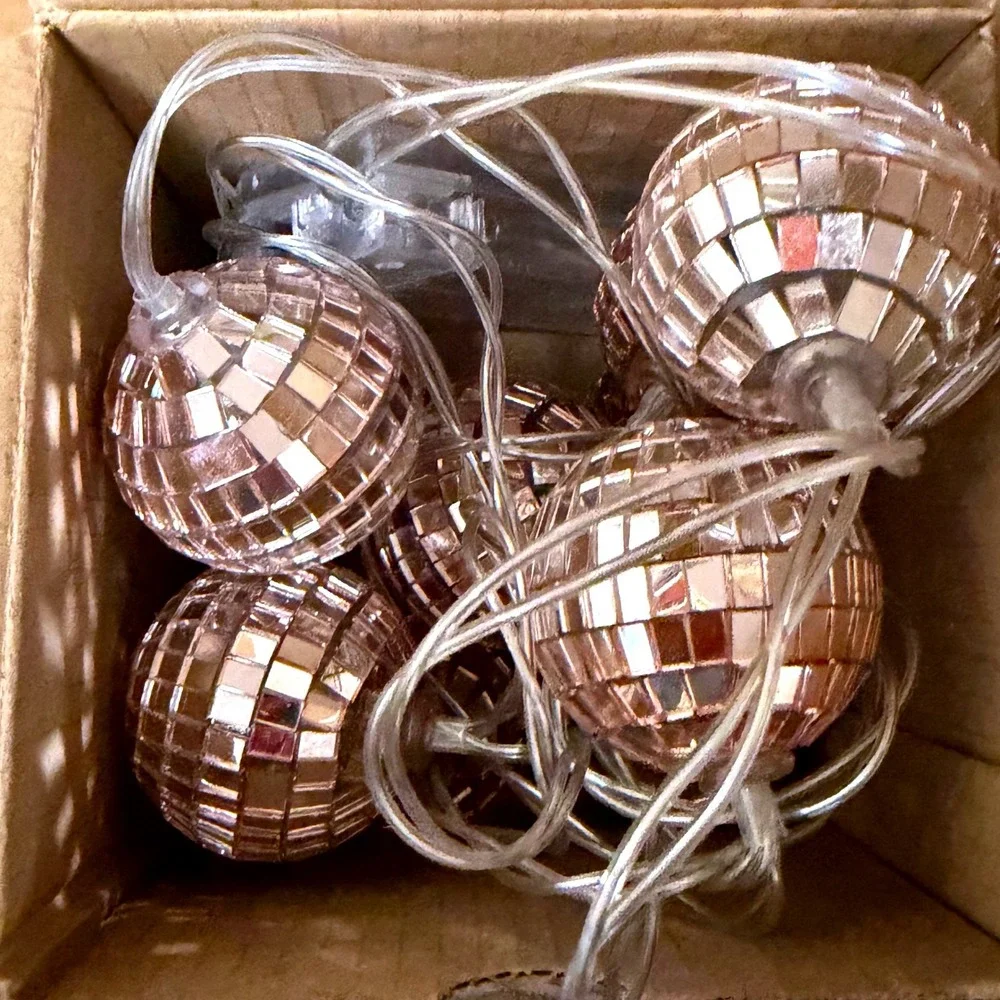 NWT LED Pink Disco Ball String Lights Battery Powered 70s Party Decor